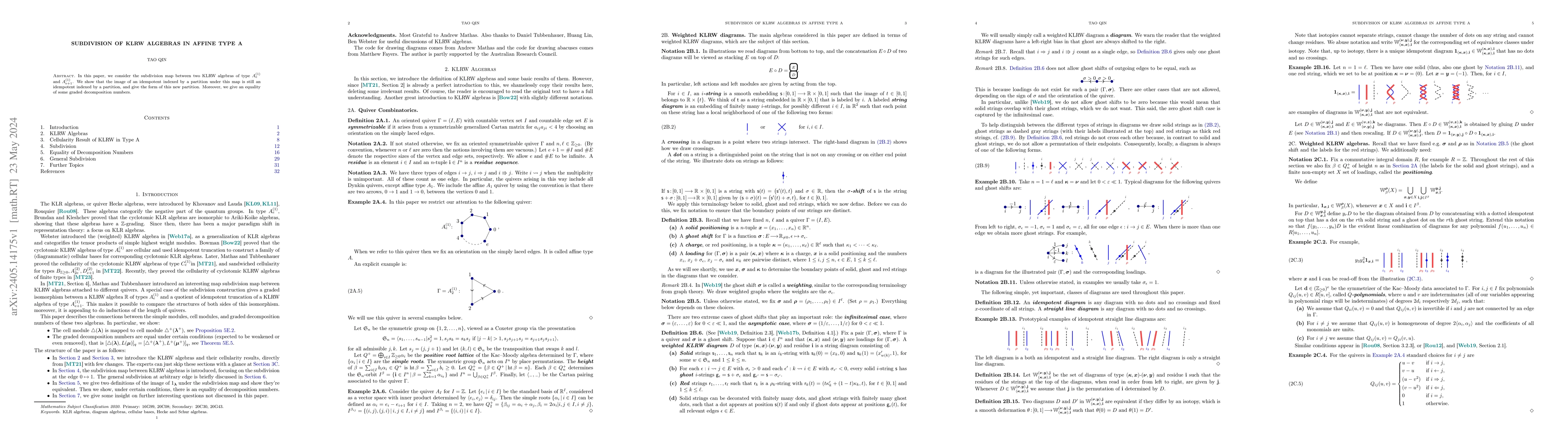 Thumbnail for Subdivision of KLRW Algebras in Affine Type A