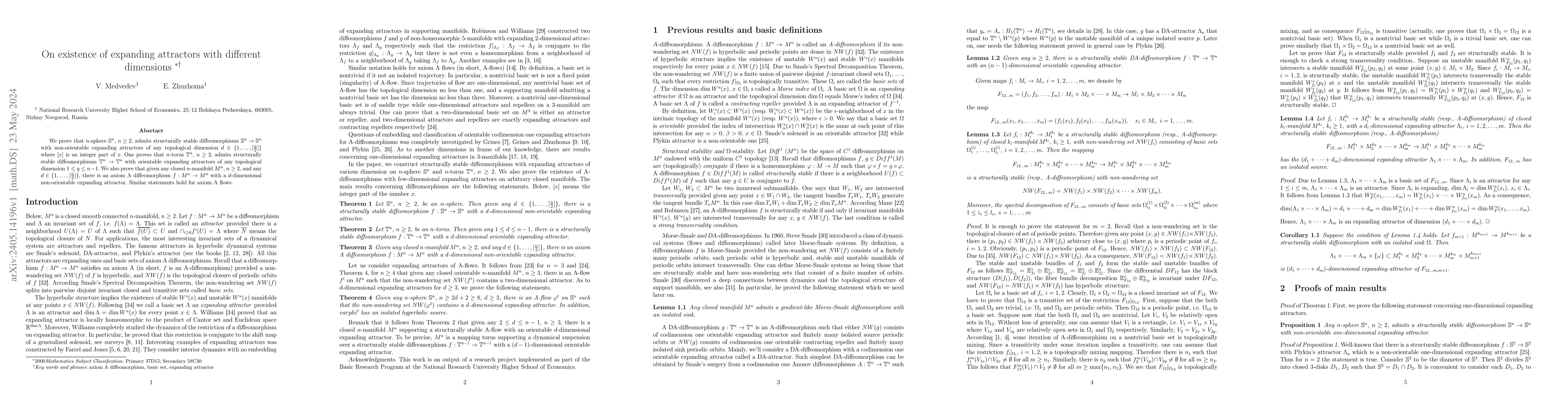 Thumbnail for On existence of expanding attractors with different dimensions