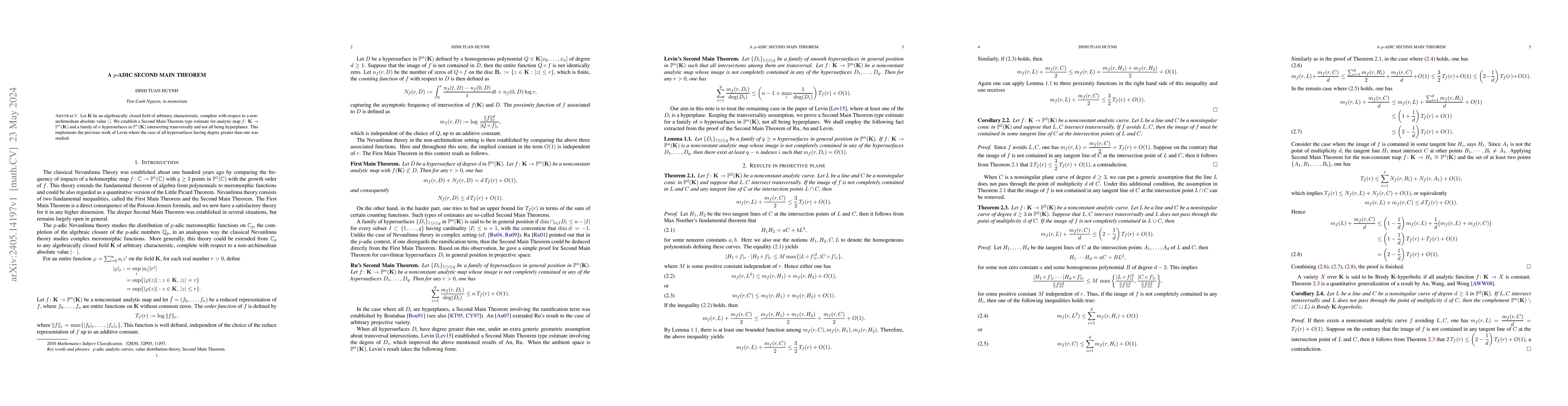 Thumbnail for A $p$-adic Second Main Theorem