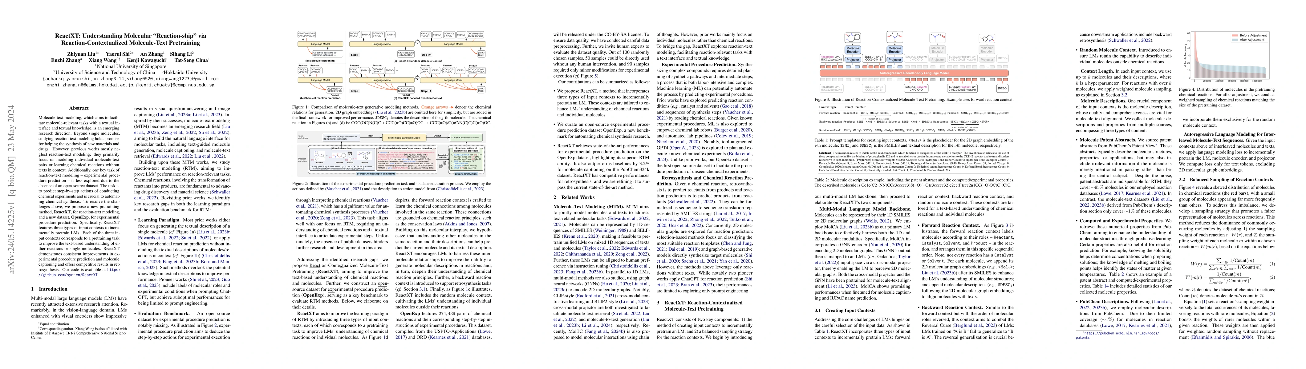 Thumbnail for ReactXT: Understanding Molecular "Reaction-ship" via
  Reaction-Contextualized Molecule-Text Pretraining