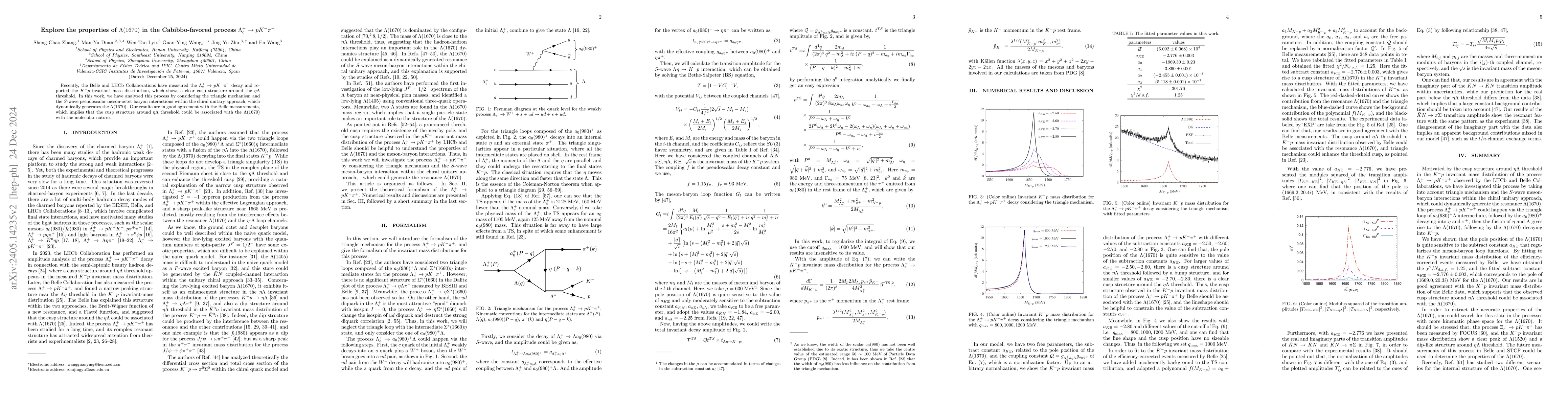 Thumbnail for Explore the properties of $\Lambda(1670)$ in the Cabibbo-favored process
  $\Lambda^+_c \to p K^- \pi^+$ decay