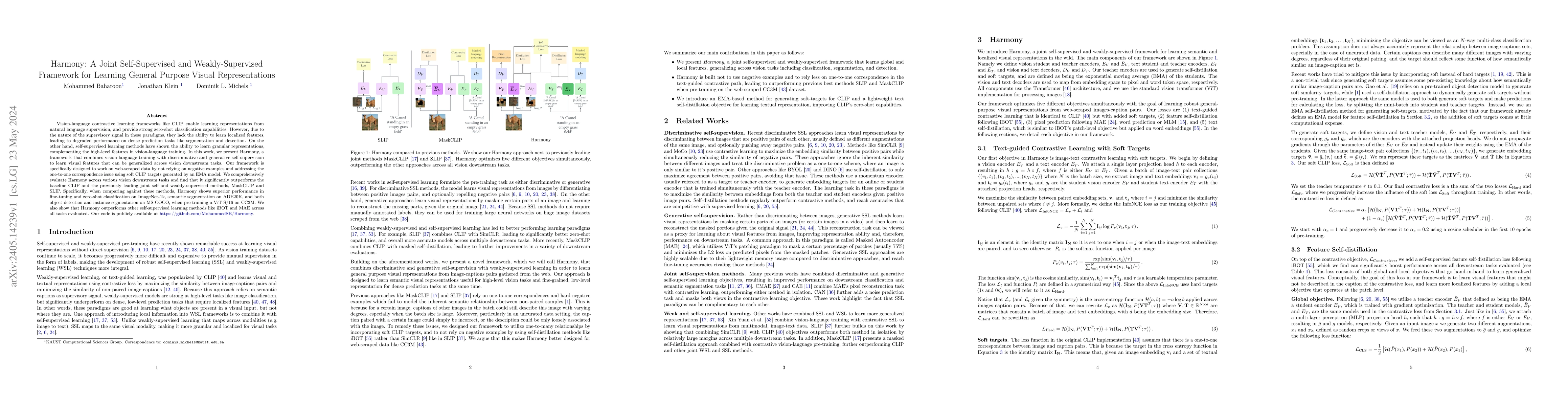 Thumbnail for Harmony: A Joint Self-Supervised and Weakly-Supervised Framework for
  Learning General Purpose Visual Representations