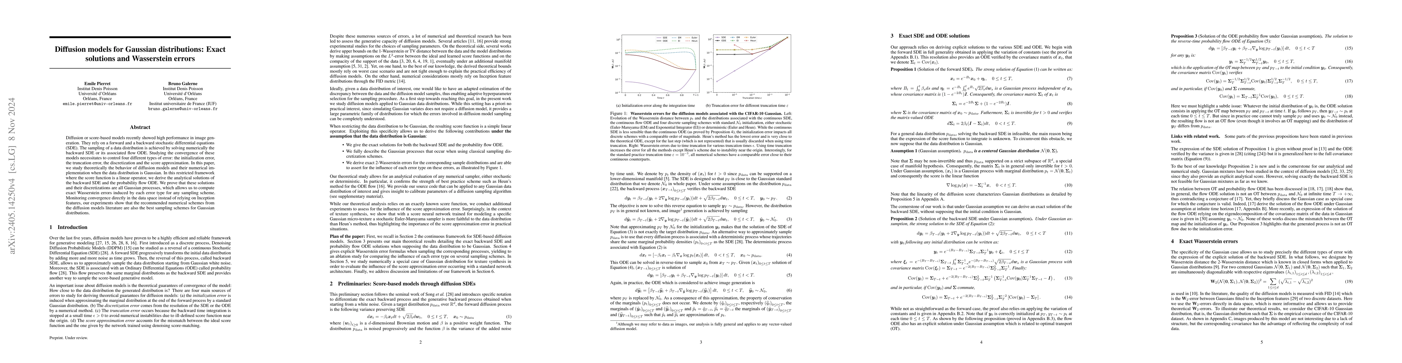 Thumbnail for Diffusion models for Gaussian distributions: Exact solutions and
  Wasserstein errors