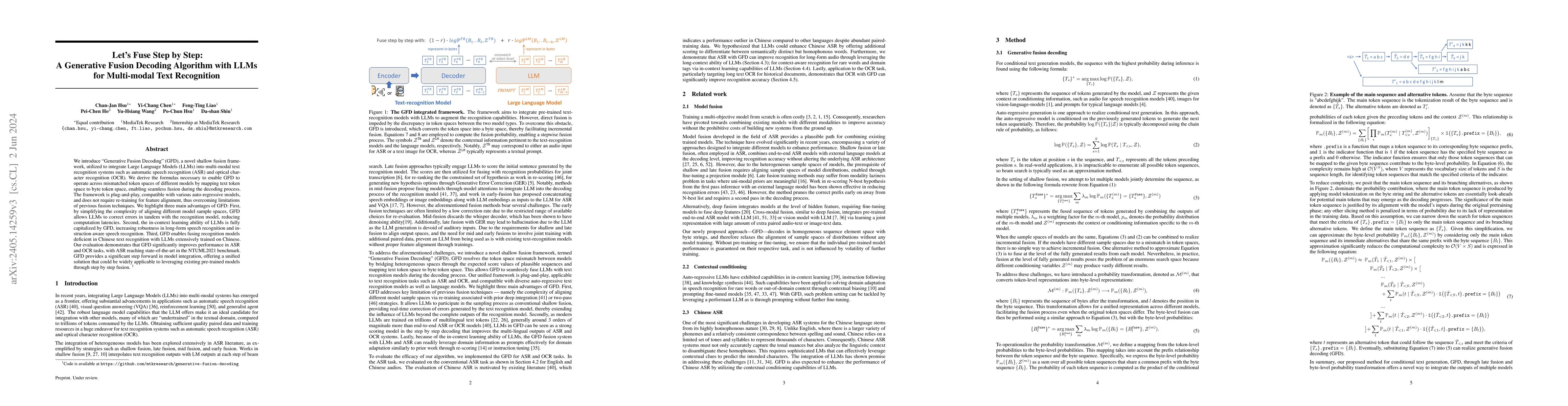 Thumbnail for Let's Fuse Step by Step: A Generative Fusion Decoding Algorithm with
  LLMs for Multi-modal Text Recognition