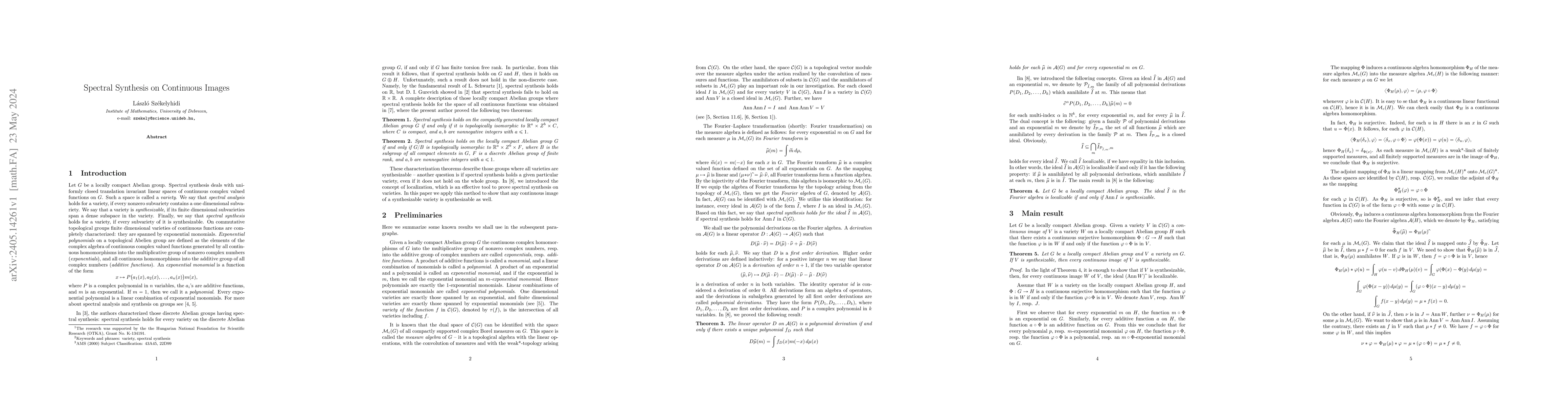 Thumbnail for Spectral Synthesis on Continuous Images