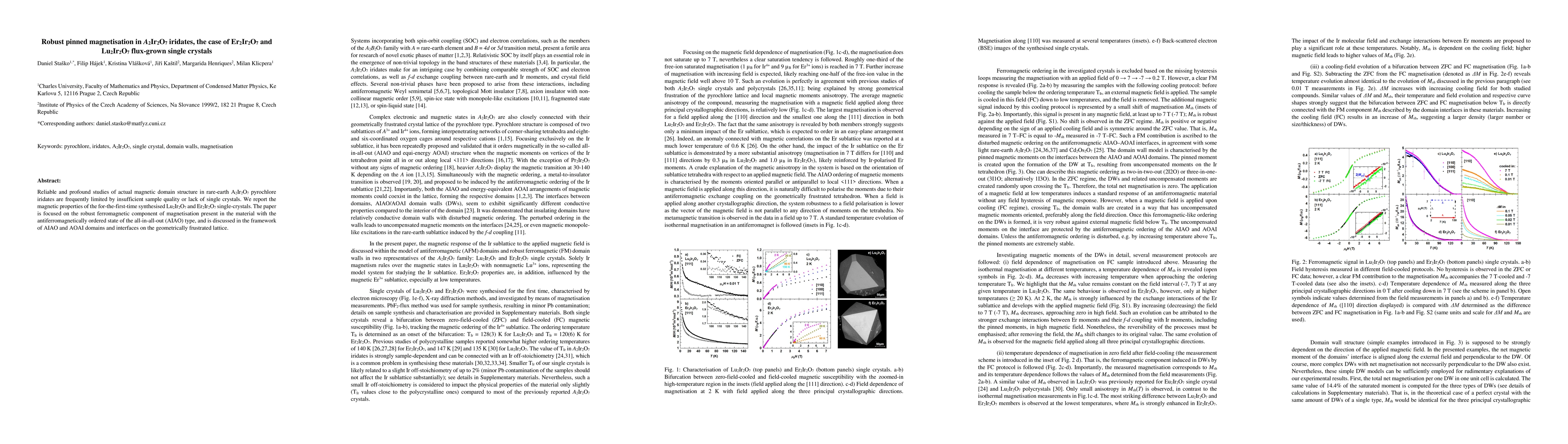 Thumbnail for Robust pinned magnetisation in A2Ir2O7 iridates, the case of Er2Ir2O7
  and Lu2Ir2O7 flux-grown single crystals