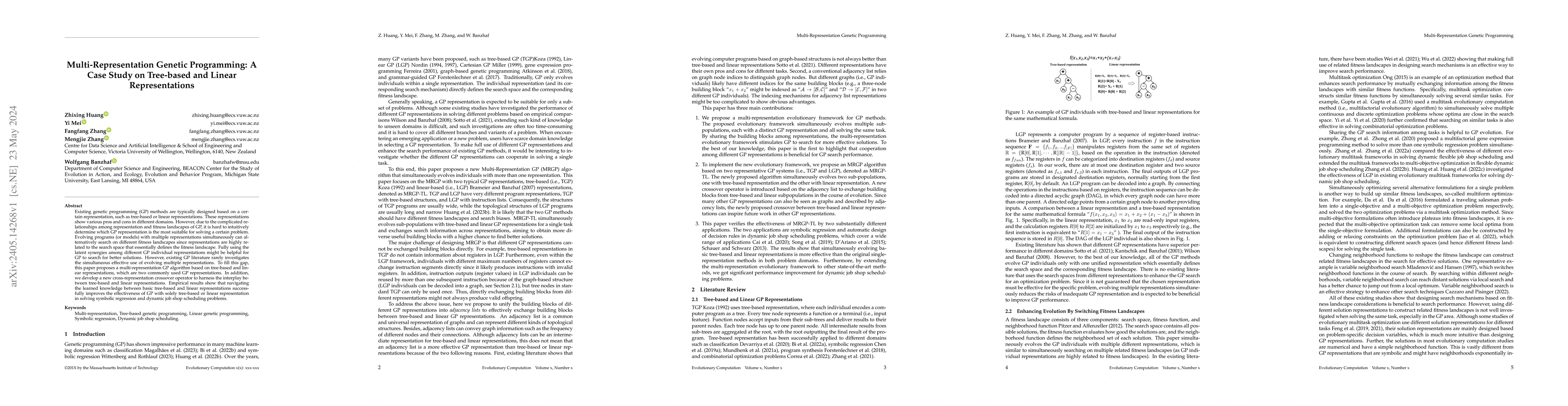 Thumbnail for Multi-Representation Genetic Programming: A Case Study on Tree-based and
  Linear Representations