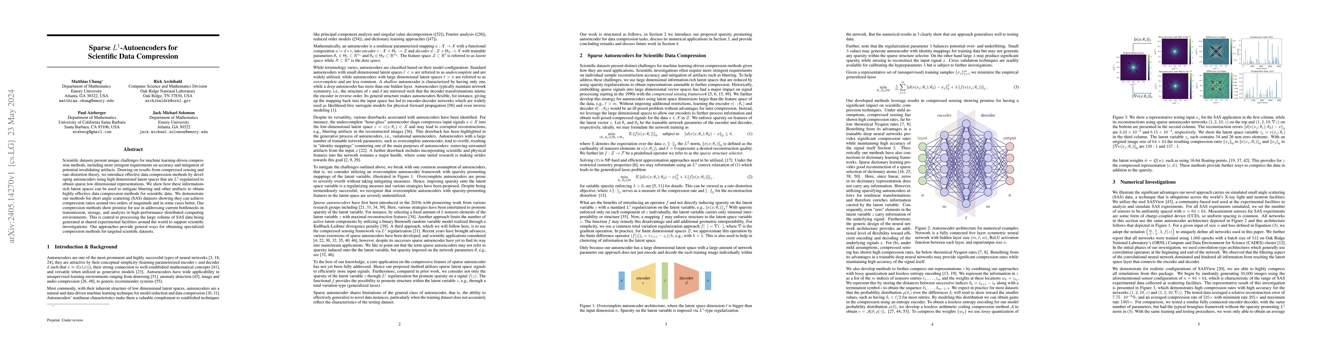 Thumbnail for Sparse $L^1$-Autoencoders for Scientific Data Compression