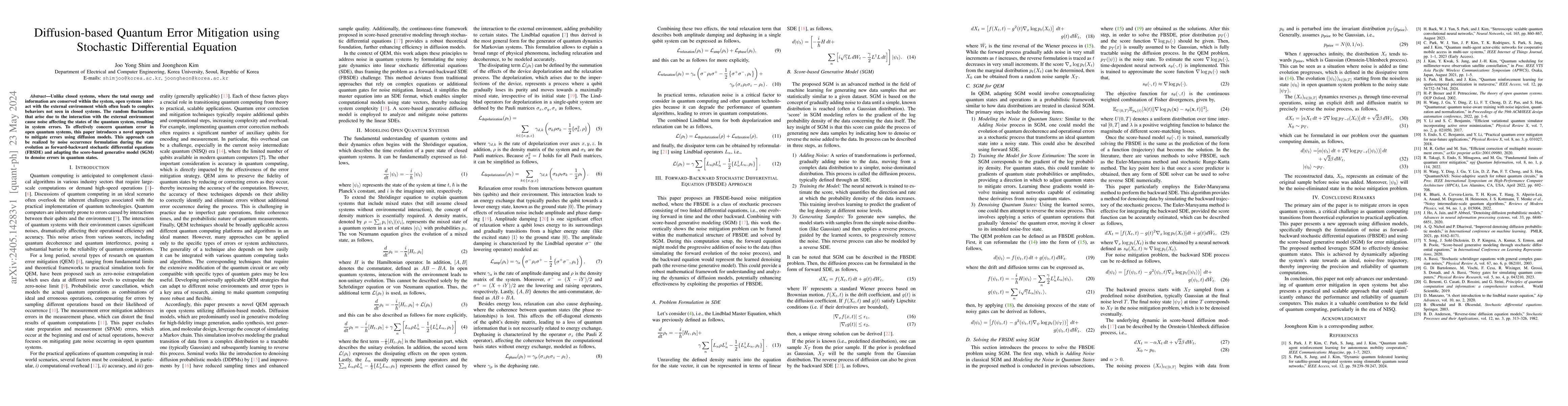Thumbnail for Diffusion-based Quantum Error Mitigation using Stochastic Differential
  Equation