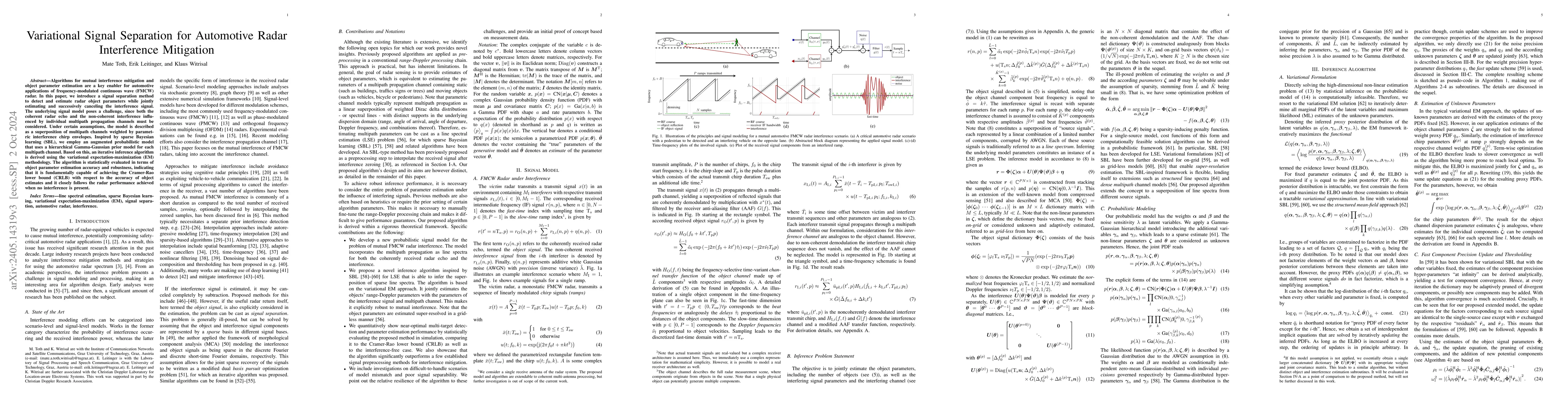 Thumbnail for Variational Signal Separation for Automotive Radar Interference
  Mitigation