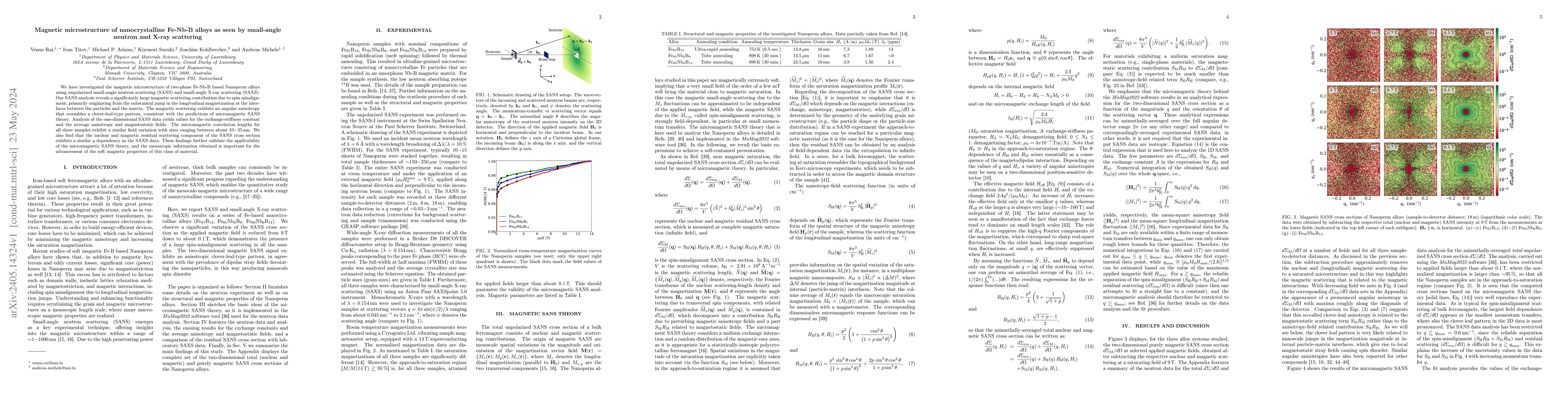 Thumbnail for Magnetic microstructure of nanocrystalline Fe-Nb-B alloys as seen by
  small-angle neutron and X-ray scattering