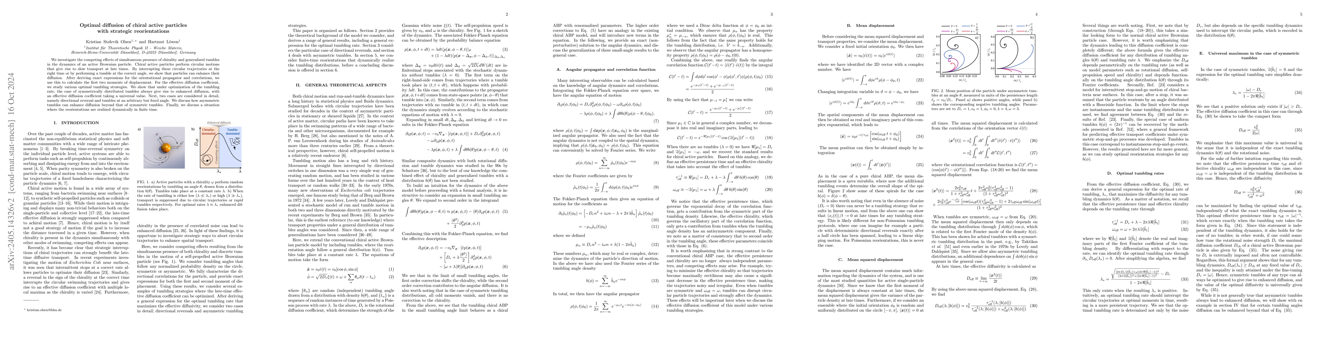 Thumbnail for Optimal diffusion of chiral active particles with strategic
  reorientations