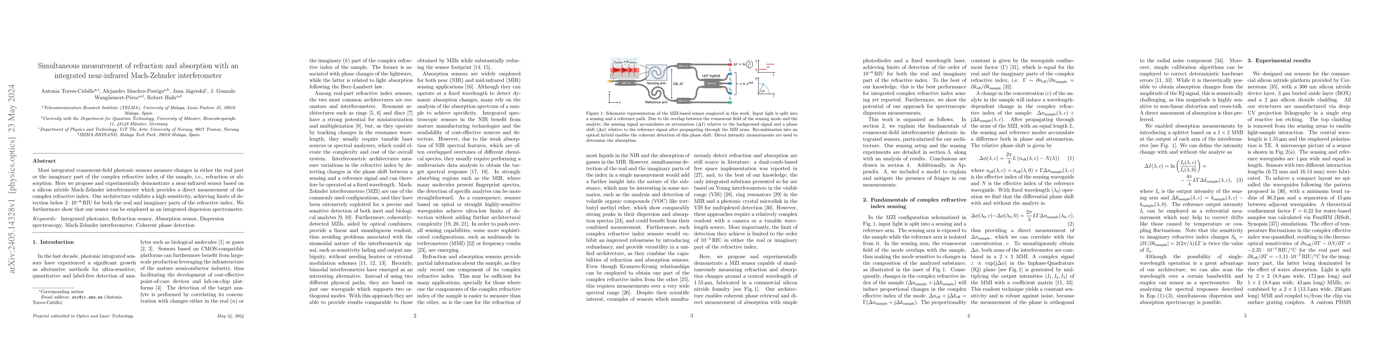 Thumbnail for Simultaneous measurement of refraction and absorption with an integrated
  near-infrared Mach-Zehnder interferometer