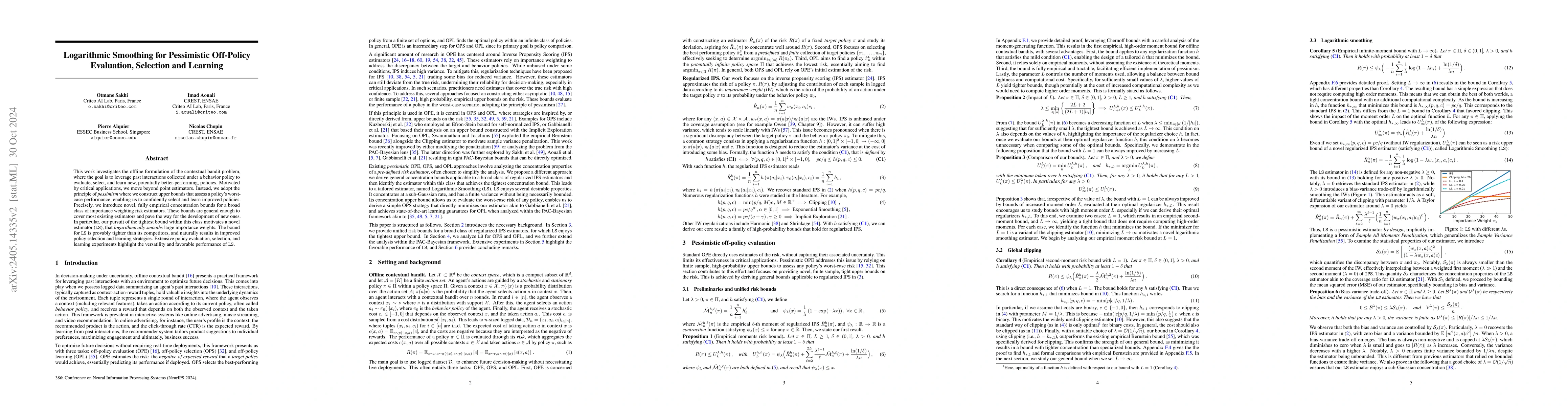 Thumbnail for Logarithmic Smoothing for Pessimistic Off-Policy Evaluation, Selection
  and Learning