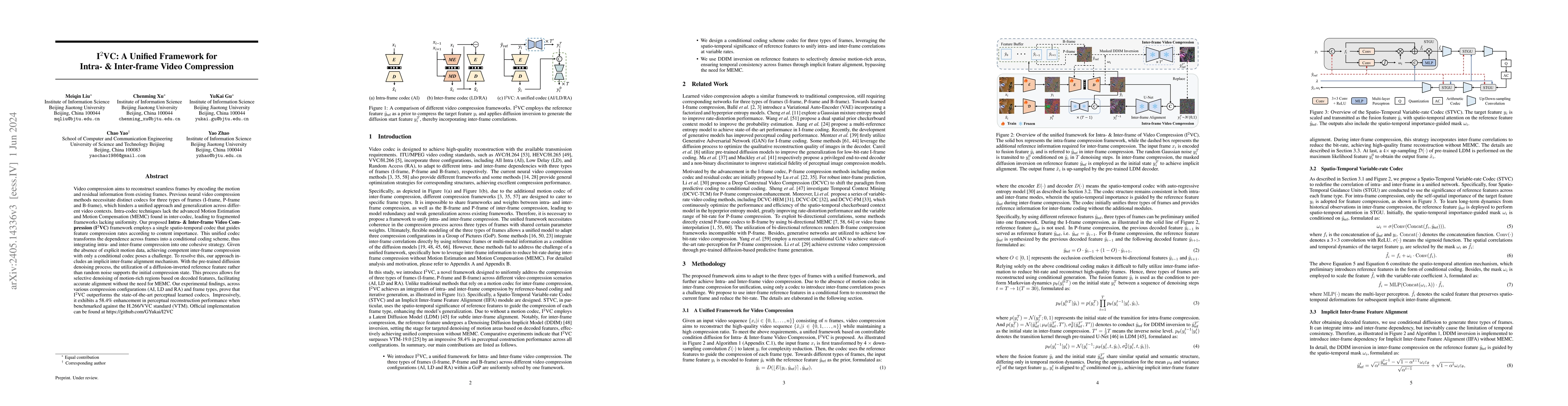 Thumbnail for I$^2$VC: A Unified Framework for Intra- & Inter-frame Video Compression
