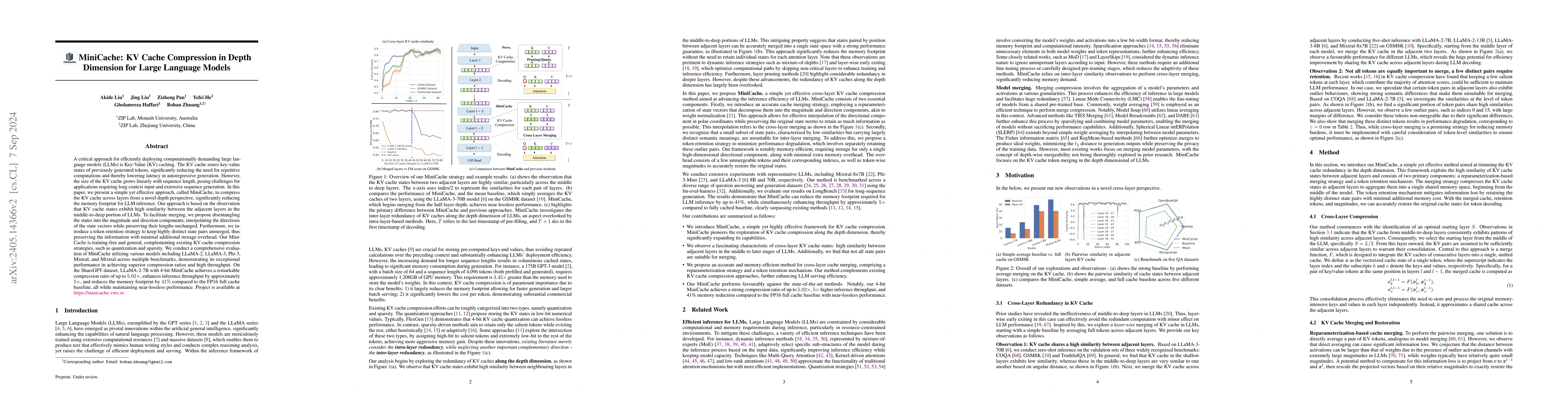 Thumbnail for MiniCache: KV Cache Compression in Depth Dimension for Large Language
  Models