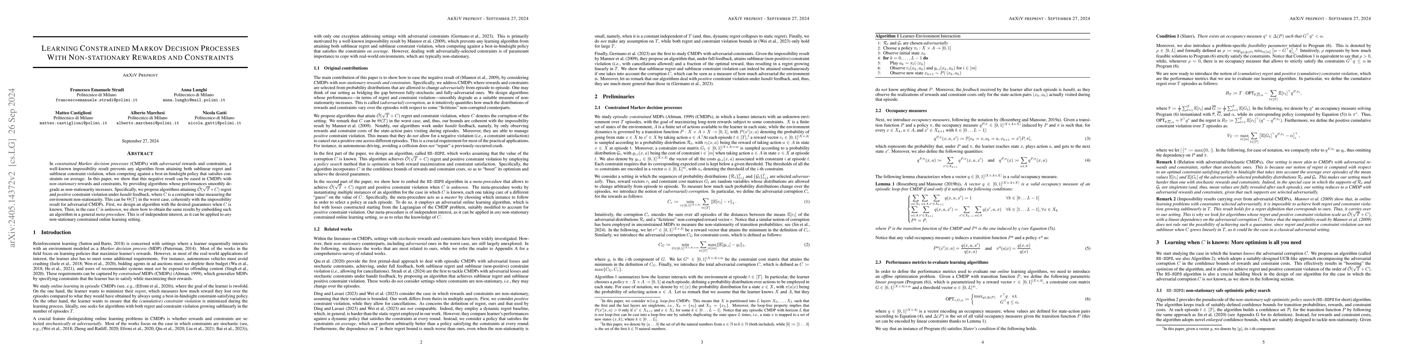 Thumbnail for Learning Constrained Markov Decision Processes With Non-stationary
  Rewards and Constraints