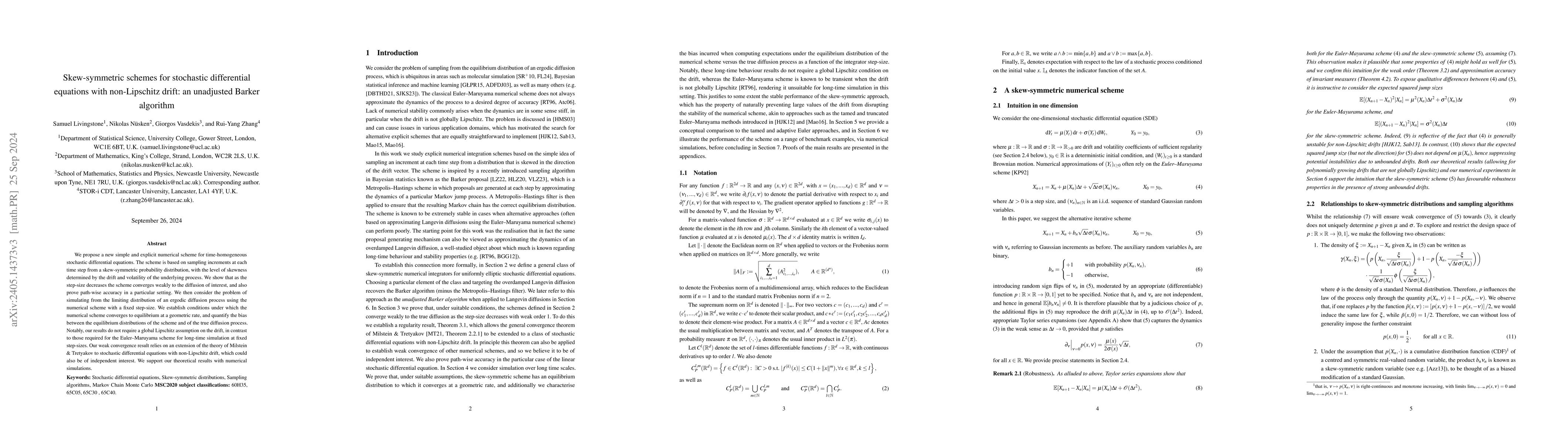 Thumbnail for Skew-symmetric schemes for stochastic differential equations with
  non-Lipschitz drift: an unadjusted Barker algorithm