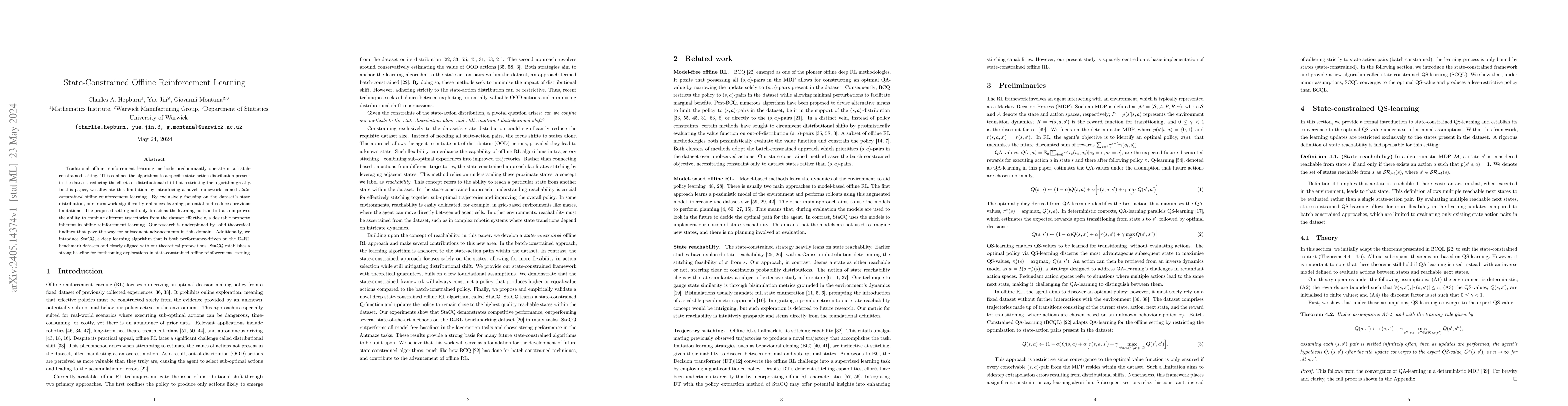 Thumbnail for State-Constrained Offline Reinforcement Learning