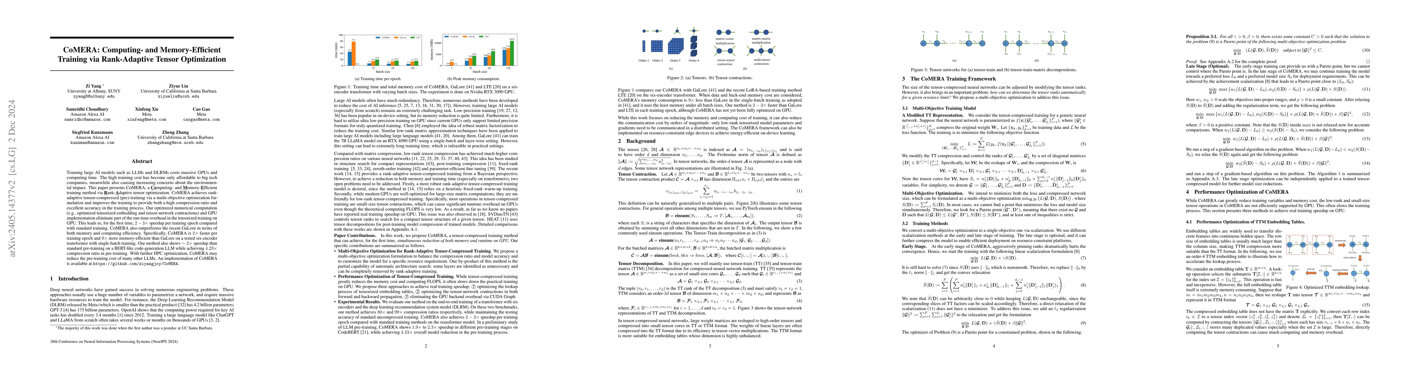 Thumbnail for CoMERA: Computing- and Memory-Efficient Training via Rank-Adaptive
  Tensor Optimization