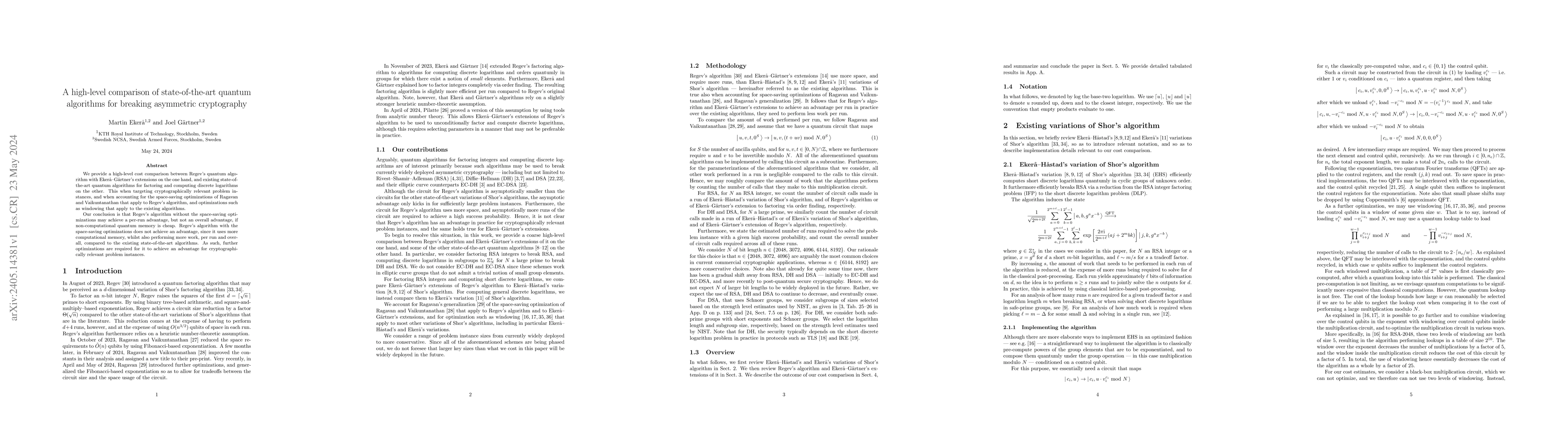 Thumbnail for A high-level comparison of state-of-the-art quantum algorithms for
  breaking asymmetric cryptography