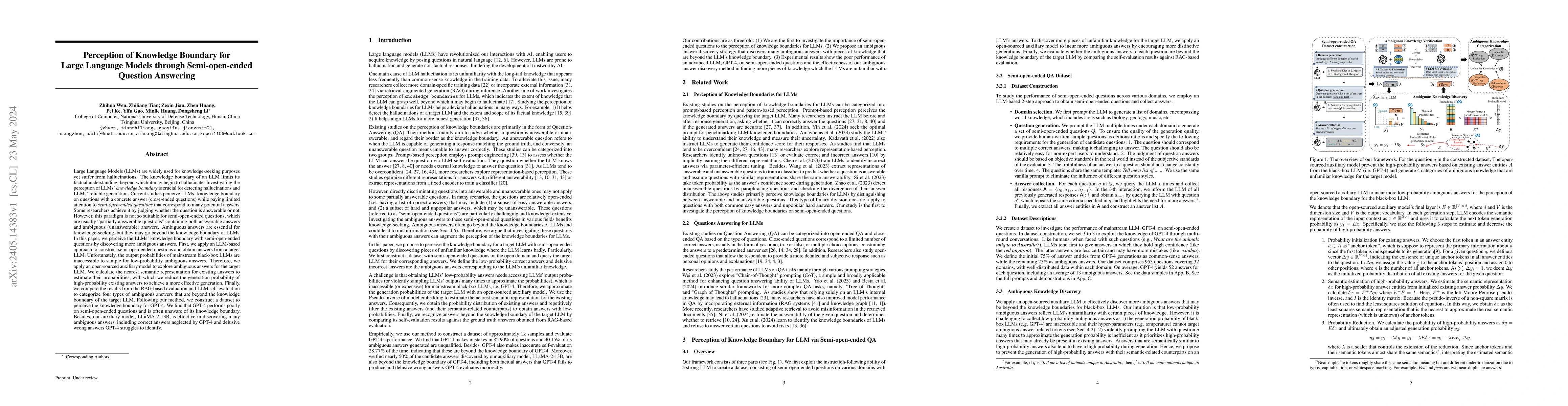 Thumbnail for Perception of Knowledge Boundary for Large Language Models through
  Semi-open-ended Question Answering