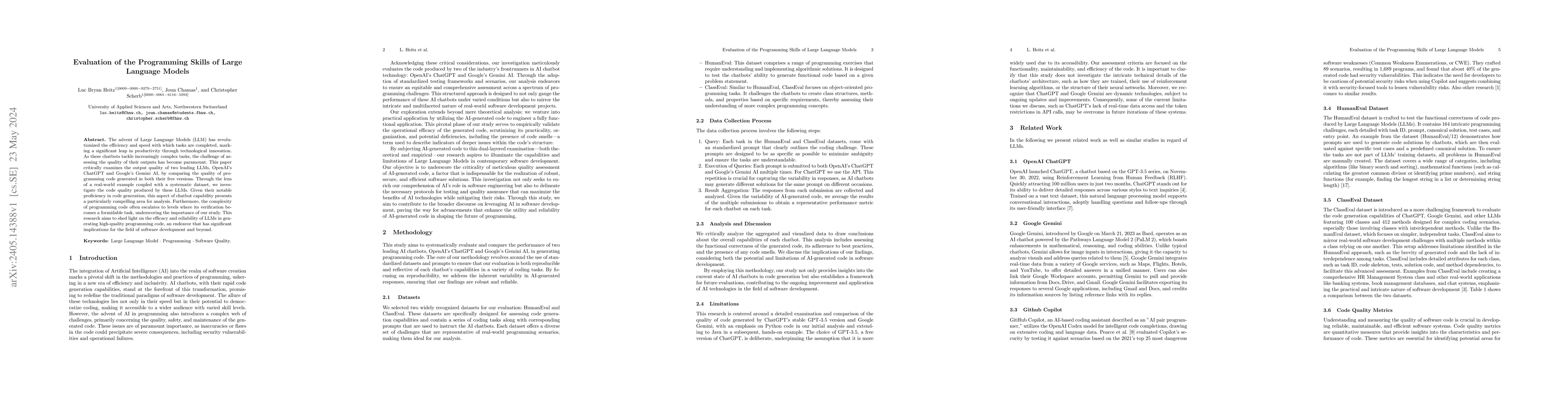 Thumbnail for Evaluation of the Programming Skills of Large Language Models