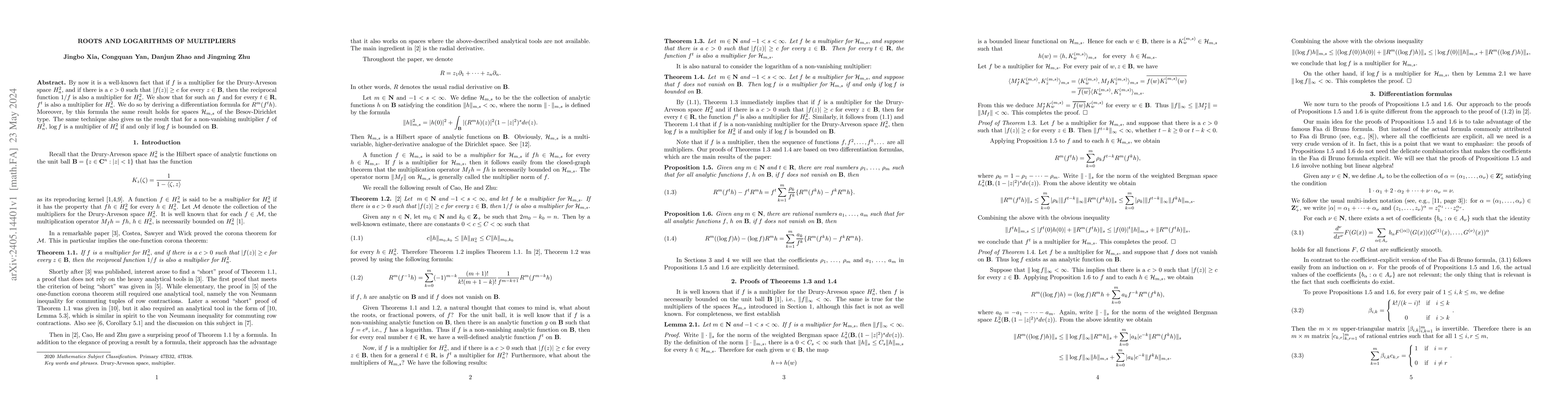 Thumbnail for Roots and Logarithms of Multipliers