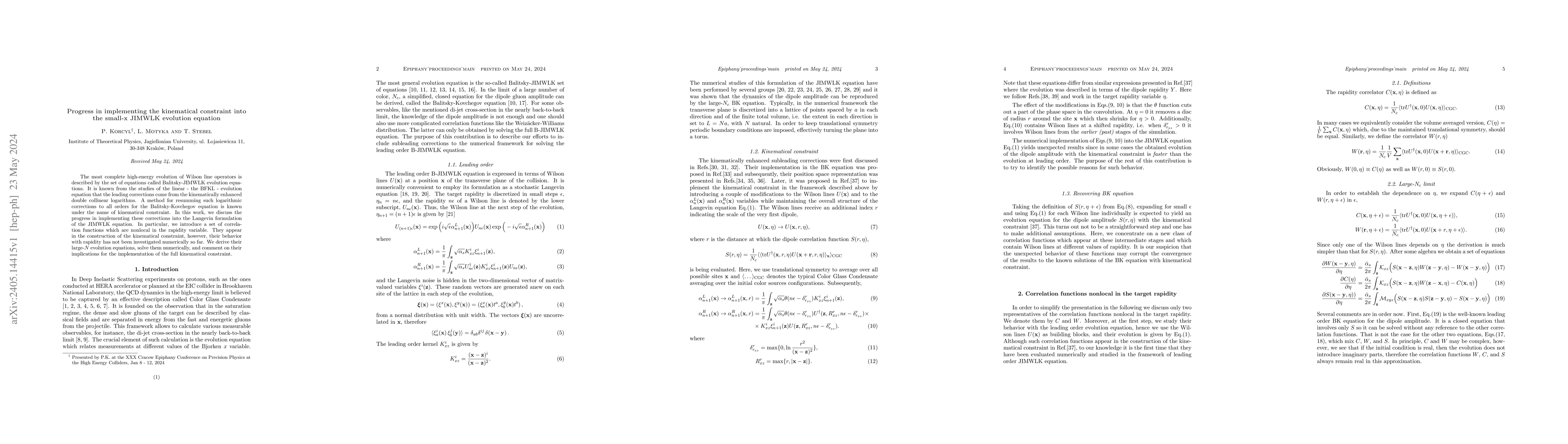 Thumbnail for Progress in implementing the kinematical constraint into the small-x
  JIMWLK evolution equation