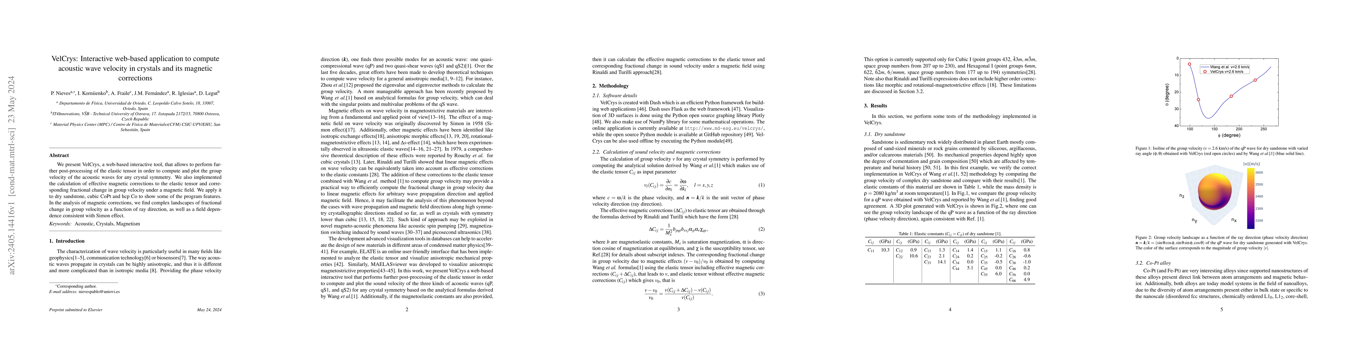 Thumbnail for VelCrys: Interactive web-based application to compute acoustic wave
  velocity in crystals and its magnetic corrections