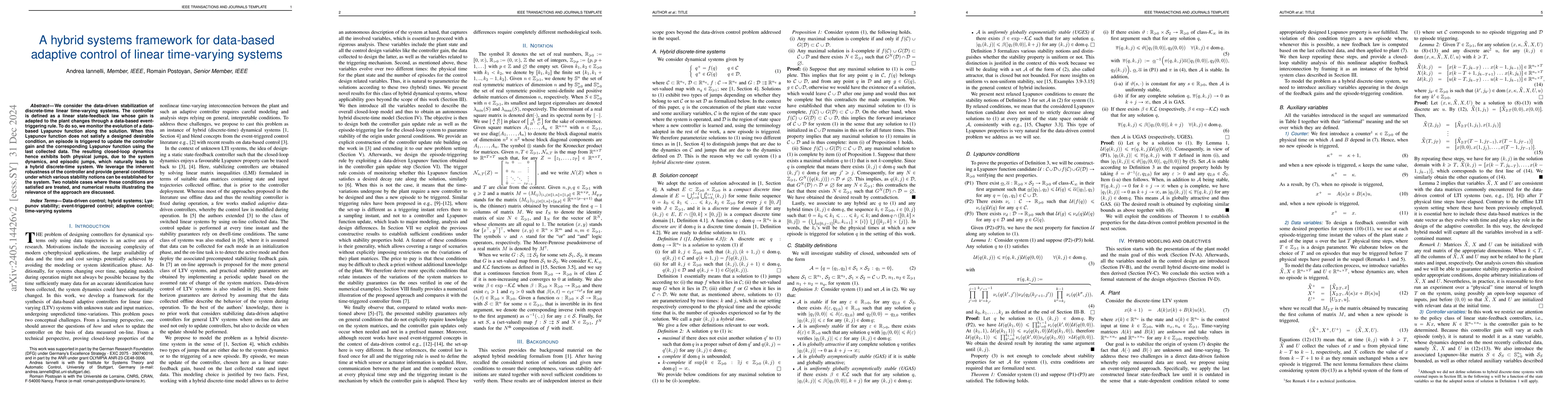 Thumbnail for A hybrid systems framework for data-based adaptive control of linear
  time-varying systems