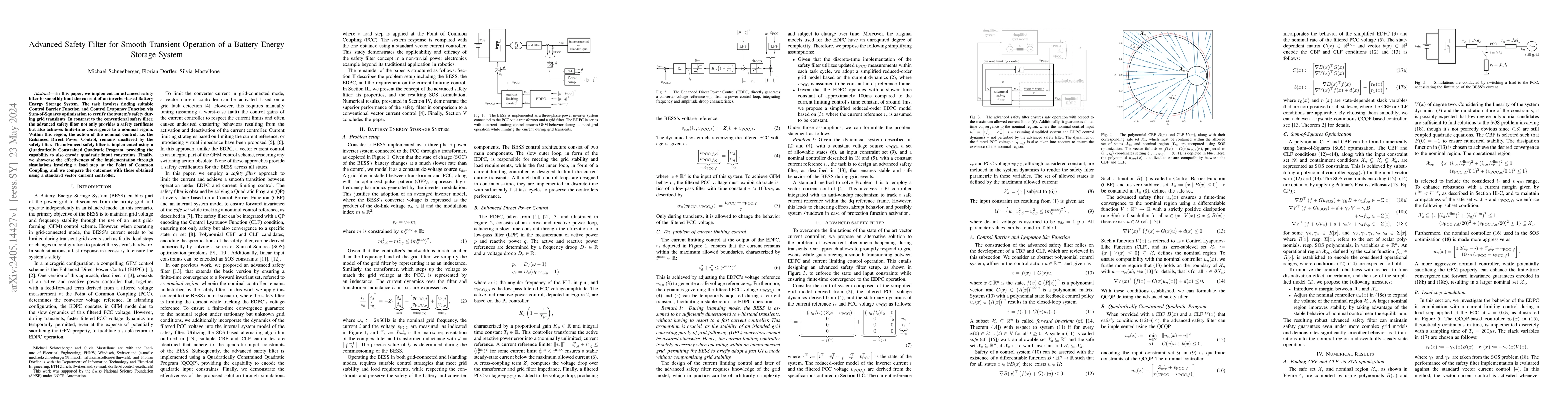 Thumbnail for Advanced Safety Filter for Smooth Transient Operation of a Battery
  Energy Storage System