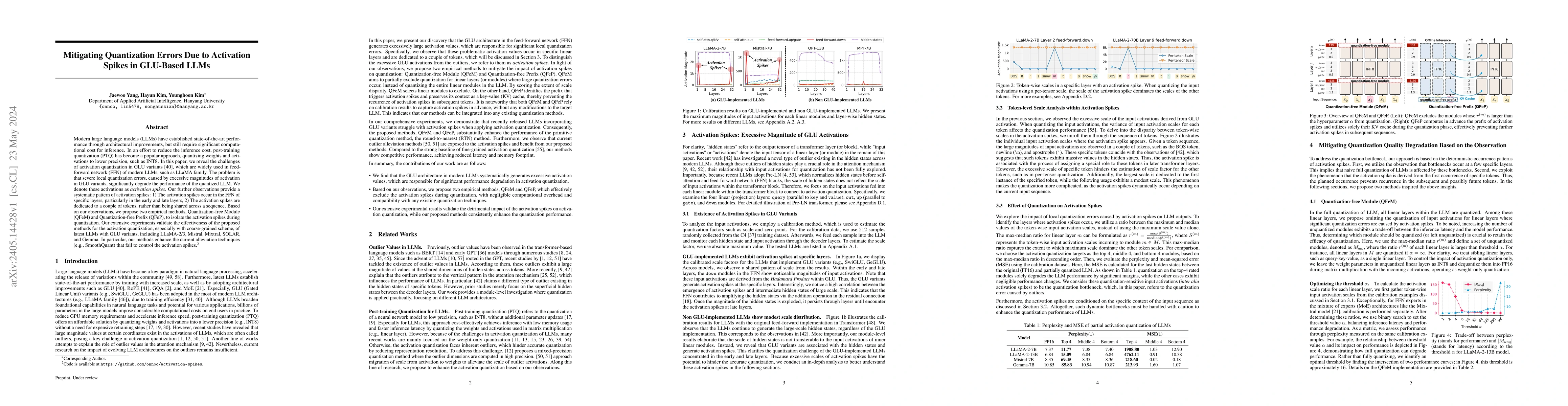 Thumbnail for Mitigating Quantization Errors Due to Activation Spikes in GLU-Based
  LLMs