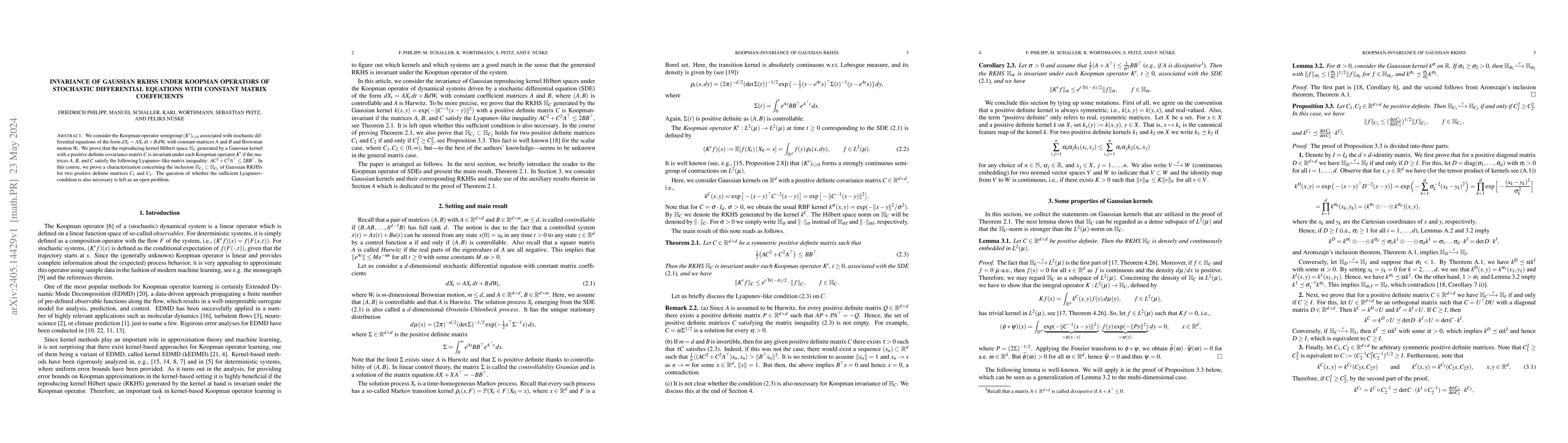 Thumbnail for Invariance of Gaussian RKHSs under Koopman operators of stochastic
  differential equations with constant matrix coefficients