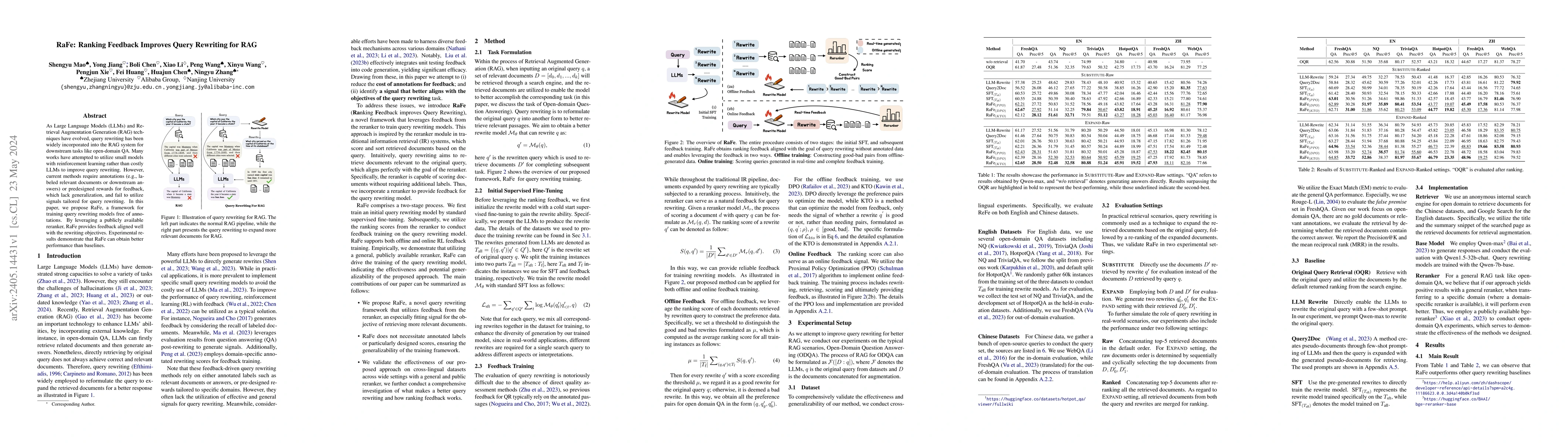 Thumbnail for RaFe: Ranking Feedback Improves Query Rewriting for RAG