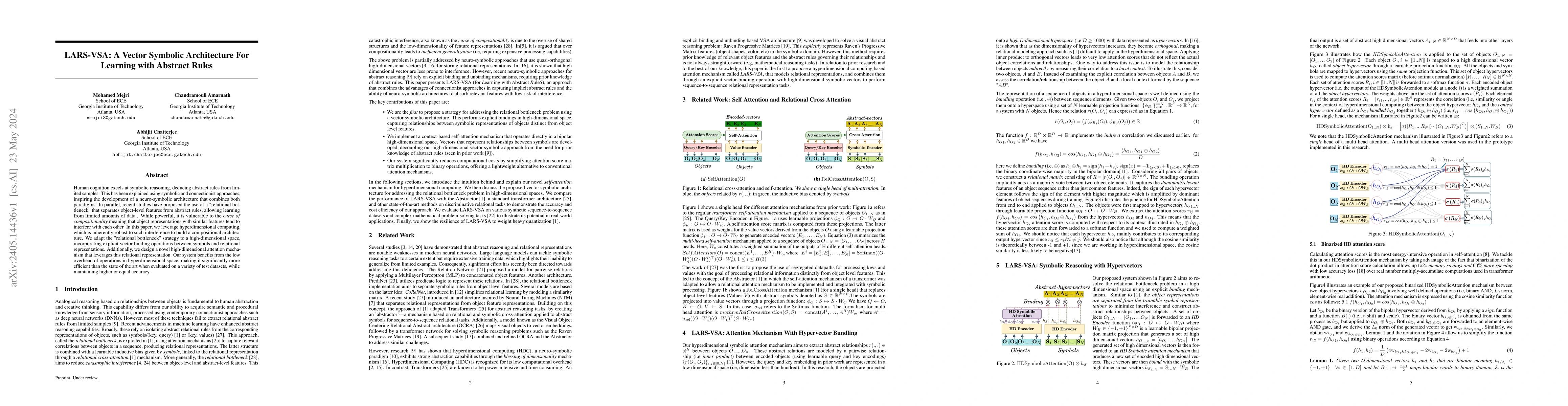 Thumbnail for LARS-VSA: A Vector Symbolic Architecture For Learning with Abstract
  Rules