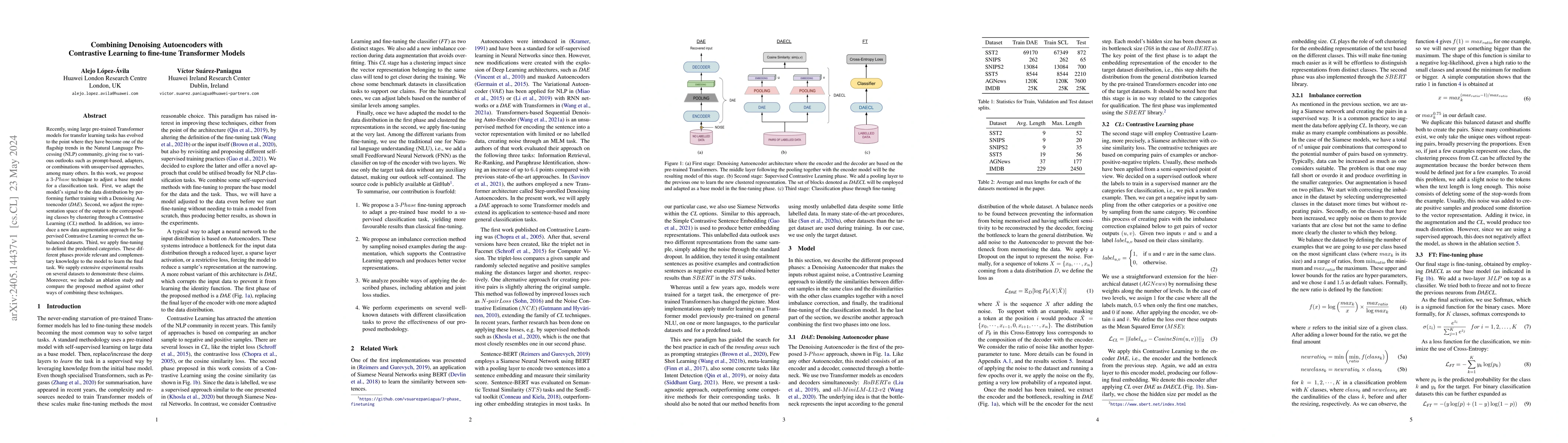 Thumbnail for Combining Denoising Autoencoders with Contrastive Learning to fine-tune
  Transformer Models
