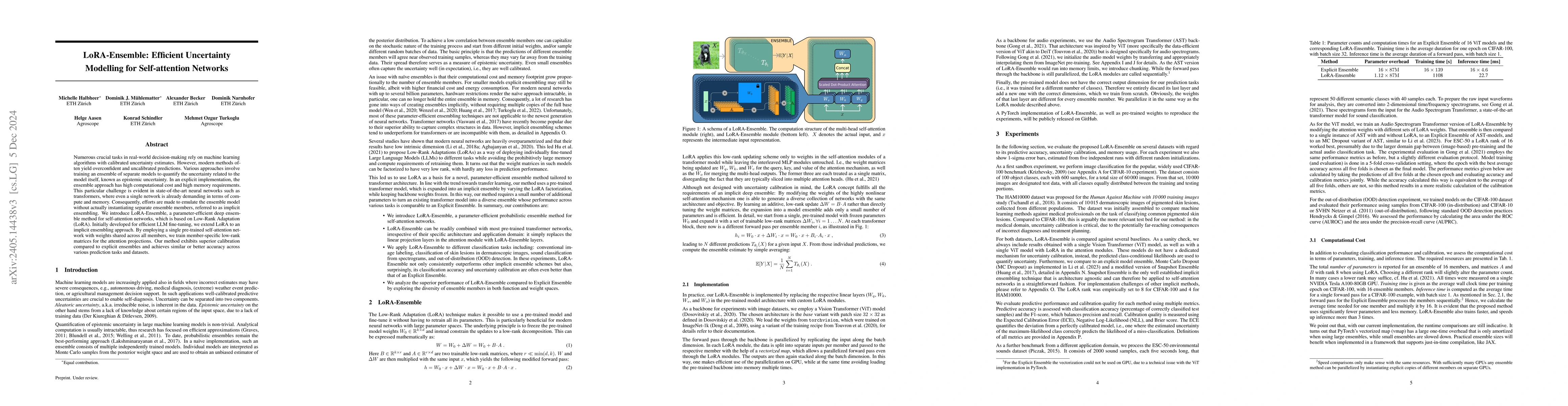 Thumbnail for LoRA-Ensemble: Efficient Uncertainty Modelling for Self-attention
  Networks