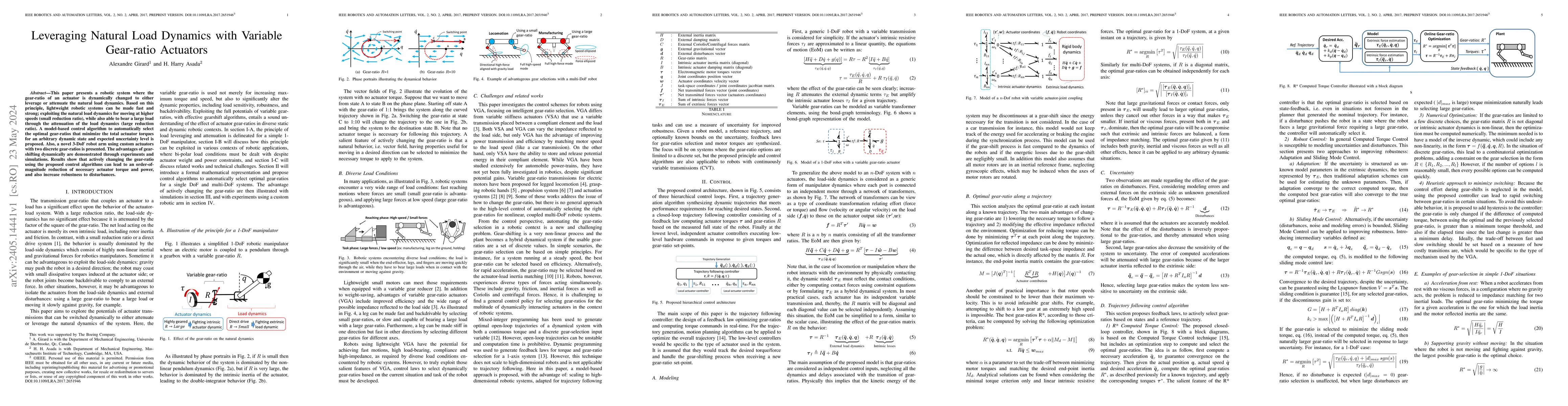 Thumbnail for Leveraging Natural Load Dynamics with Variable Gear-ratio Actuators