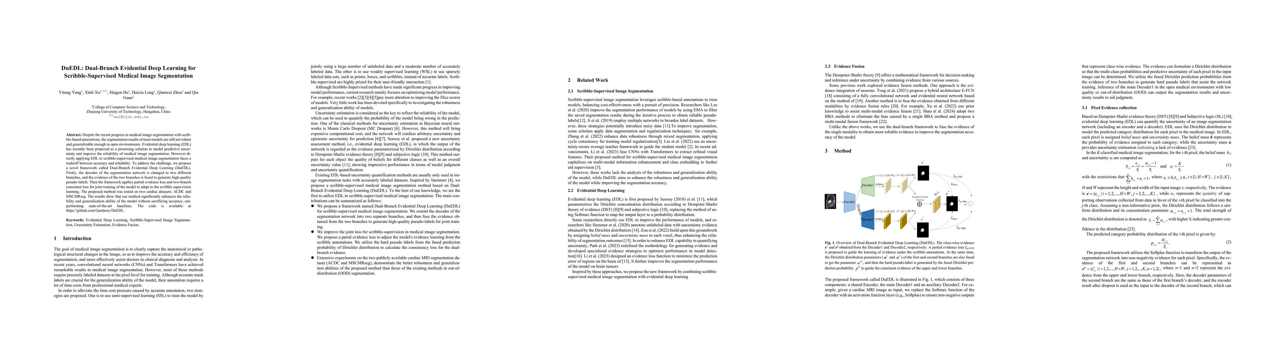 Thumbnail for DuEDL: Dual-Branch Evidential Deep Learning for Scribble-Supervised
  Medical Image Segmentation