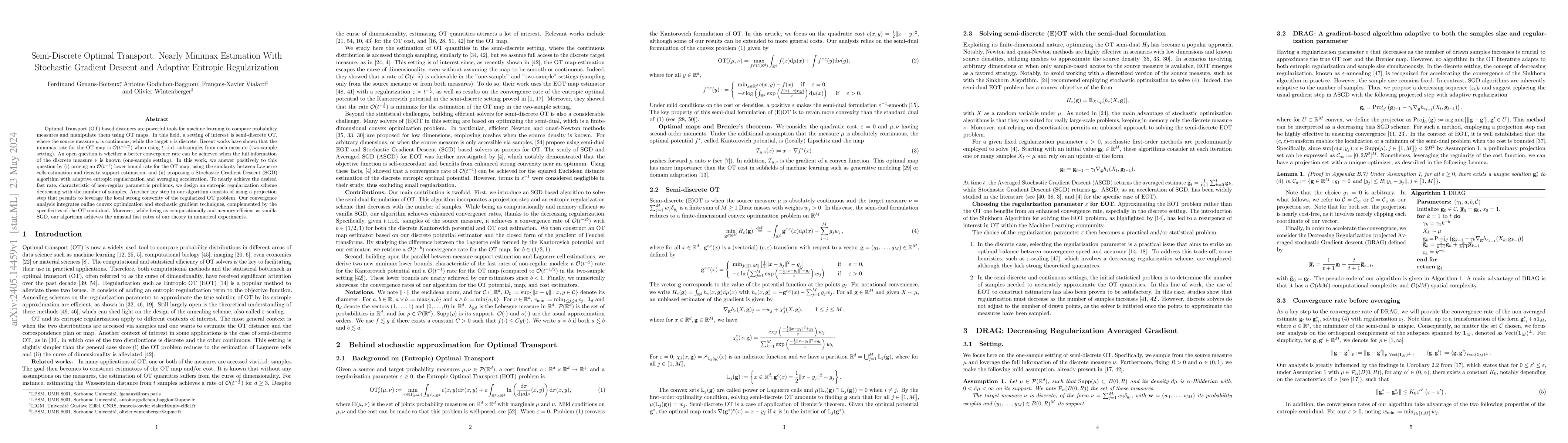 Thumbnail for Semi-Discrete Optimal Transport: Nearly Minimax Estimation With
  Stochastic Gradient Descent and Adaptive Entropic Regularization