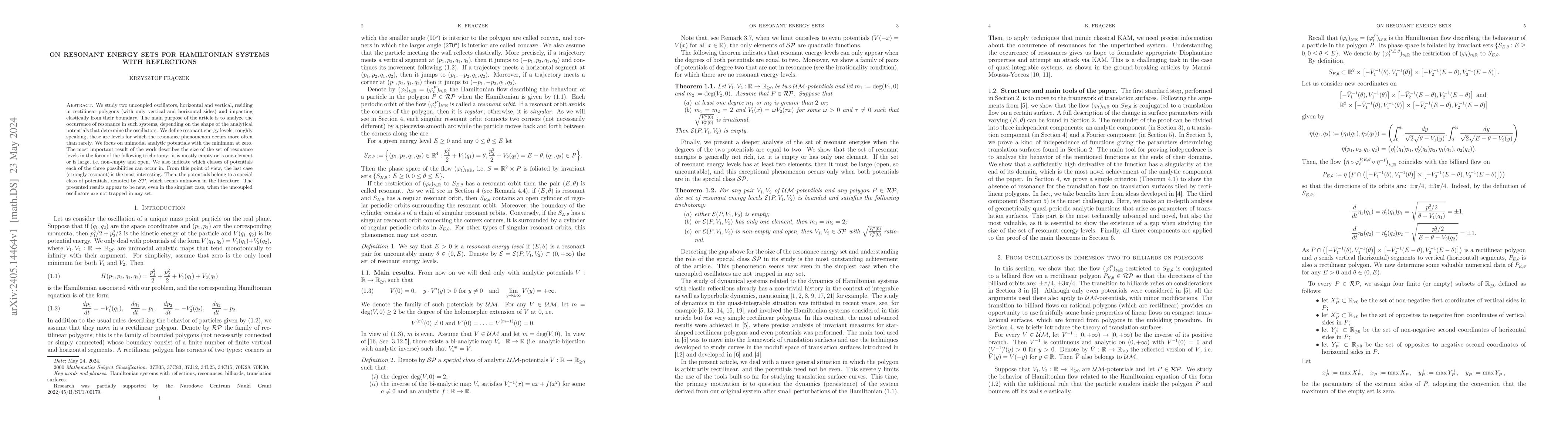 Thumbnail for On resonant energy sets for Hamiltonian systems with reflections