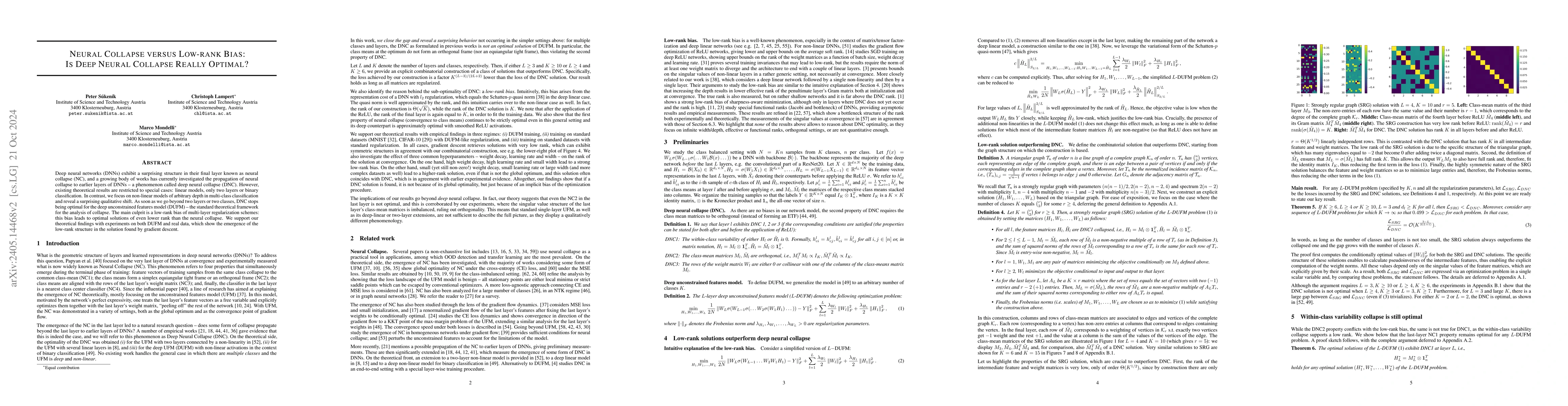 Thumbnail for Neural Collapse versus Low-rank Bias: Is Deep Neural Collapse Really
  Optimal?