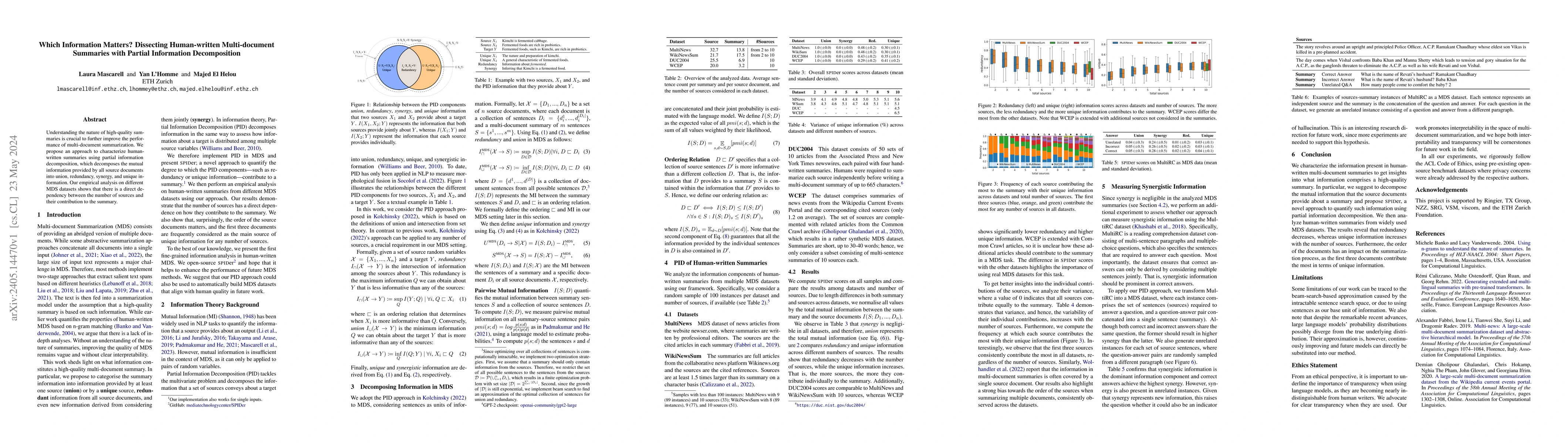 Thumbnail for Which Information Matters? Dissecting Human-written Multi-document
  Summaries with Partial Information Decomposition