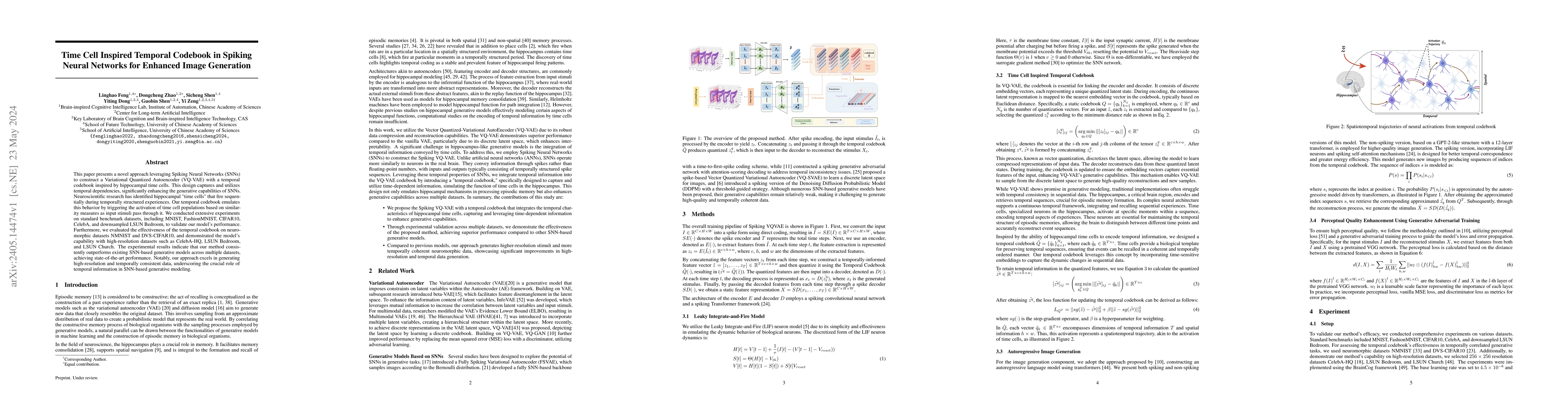Thumbnail for Time Cell Inspired Temporal Codebook in Spiking Neural Networks for
  Enhanced Image Generation