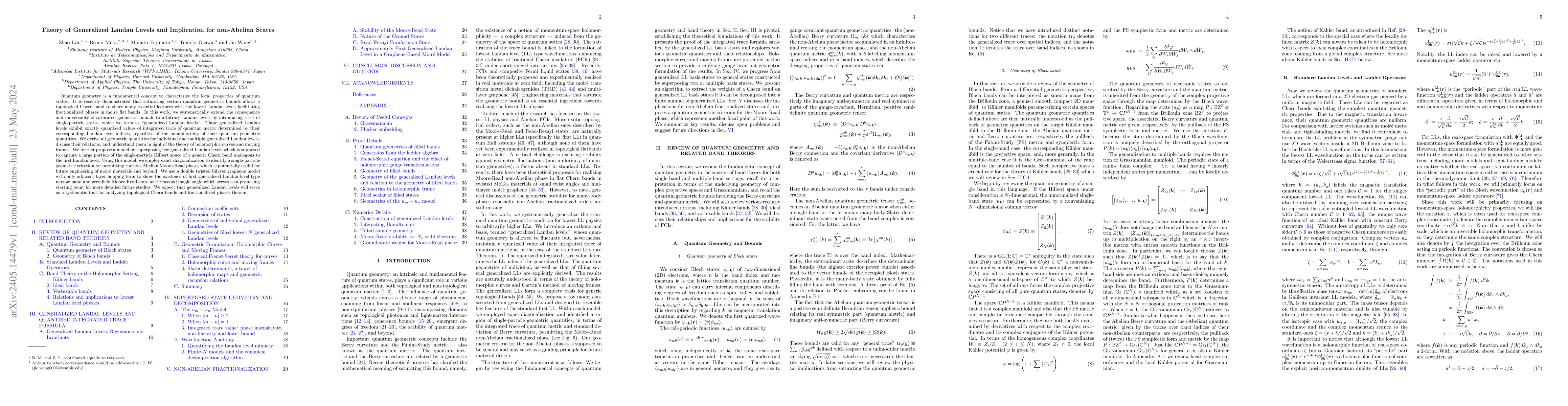 Thumbnail for Theory of Generalized Landau Levels and Implication for non-Abelian
  States