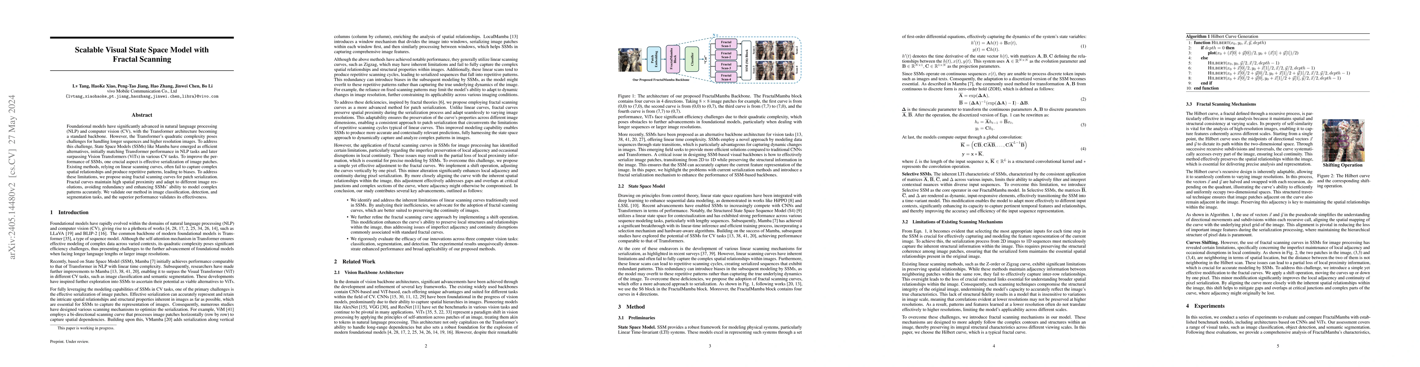 Thumbnail for Scalable Visual State Space Model with Fractal Scanning