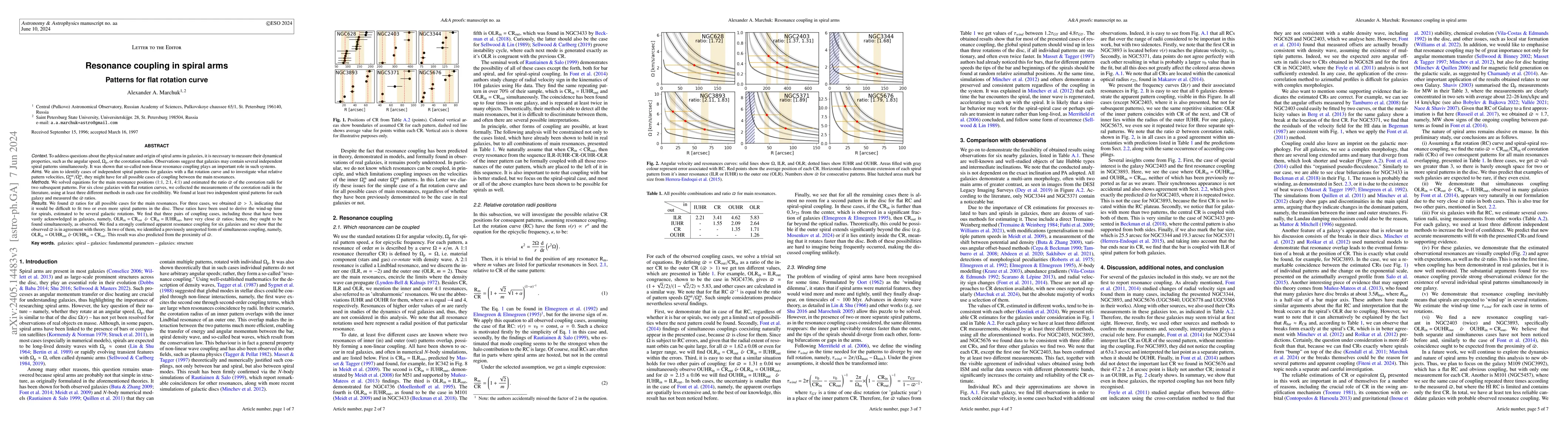 Thumbnail for Resonance coupling in spiral arms: Patterns for flat rotation curve