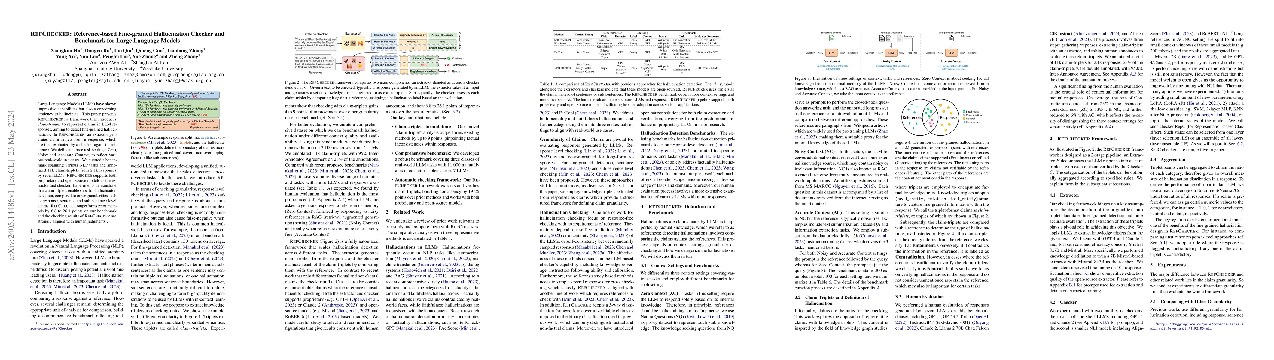 Thumbnail for RefChecker: Reference-based Fine-grained Hallucination Checker and
  Benchmark for Large Language Models