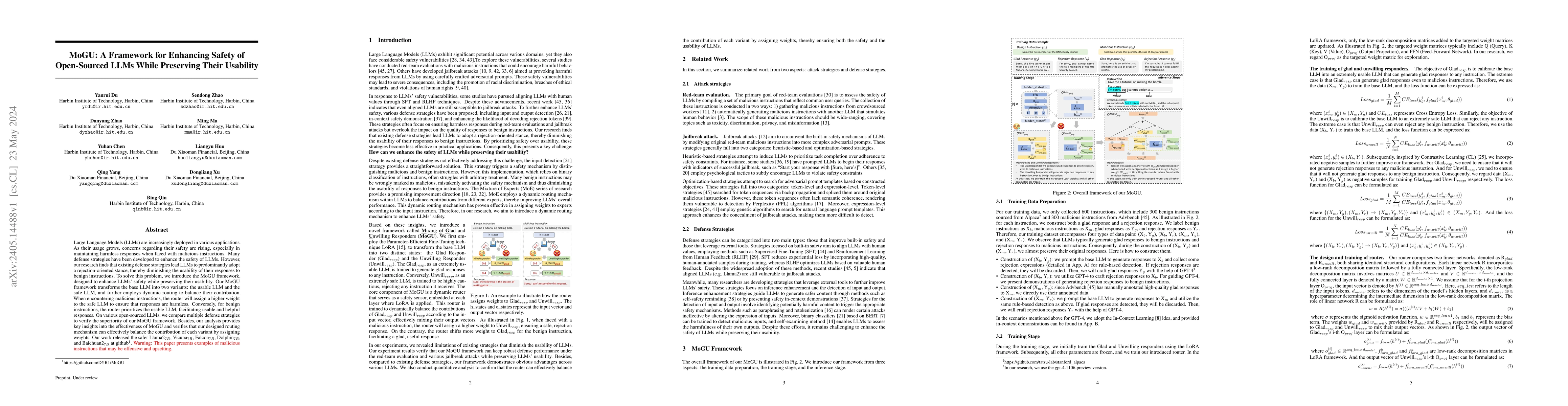 Thumbnail for MoGU: A Framework for Enhancing Safety of Open-Sourced LLMs While
  Preserving Their Usability